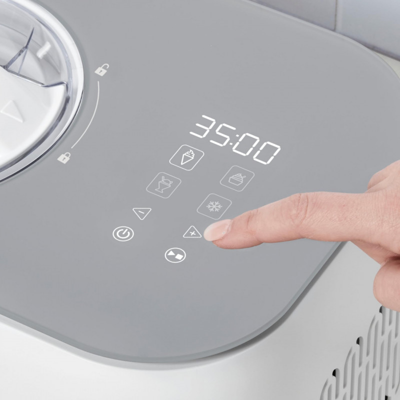 Машина за сладолед Cuisinart Freeze Ease ICE90E, 100W, 0.95 л, 3 програми, Компресор, Бял/сив