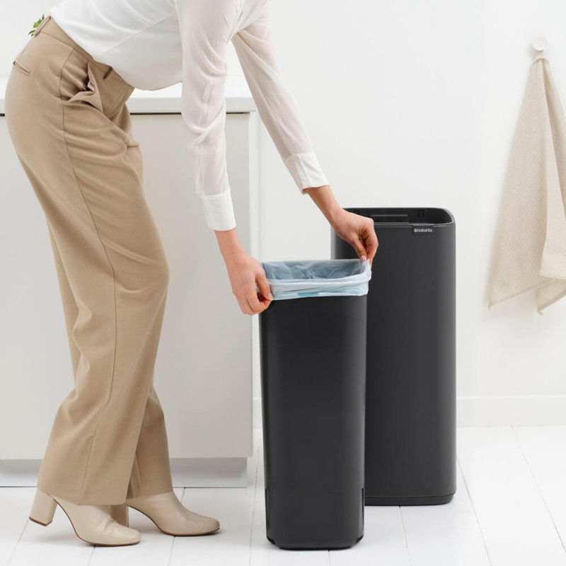 Кош за боклук Brabantia Bo Touch 1010135, 30 л, Плавно и безшумно отваряне, Голям отвор, Минерално покритие, Тъмносив