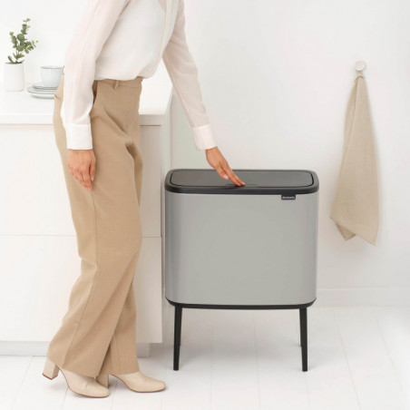 Кош за боклук Brabantia Bo Touch 1010454, 3x11 л, Плавно и безшумно отваряне, Голям отвор, Сив
