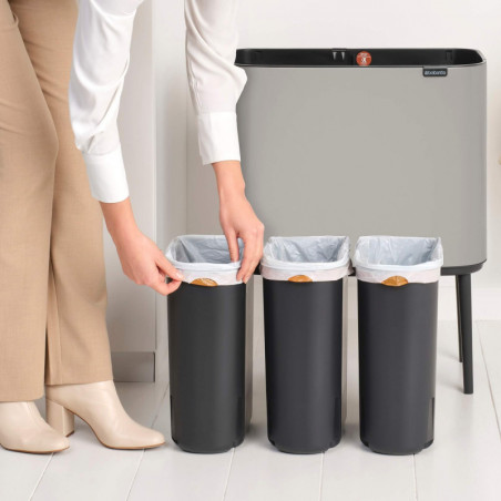 Кош за боклук Brabantia Bo Touch 1010454, 3x11 л, Плавно и безшумно отваряне, Голям отвор, Сив