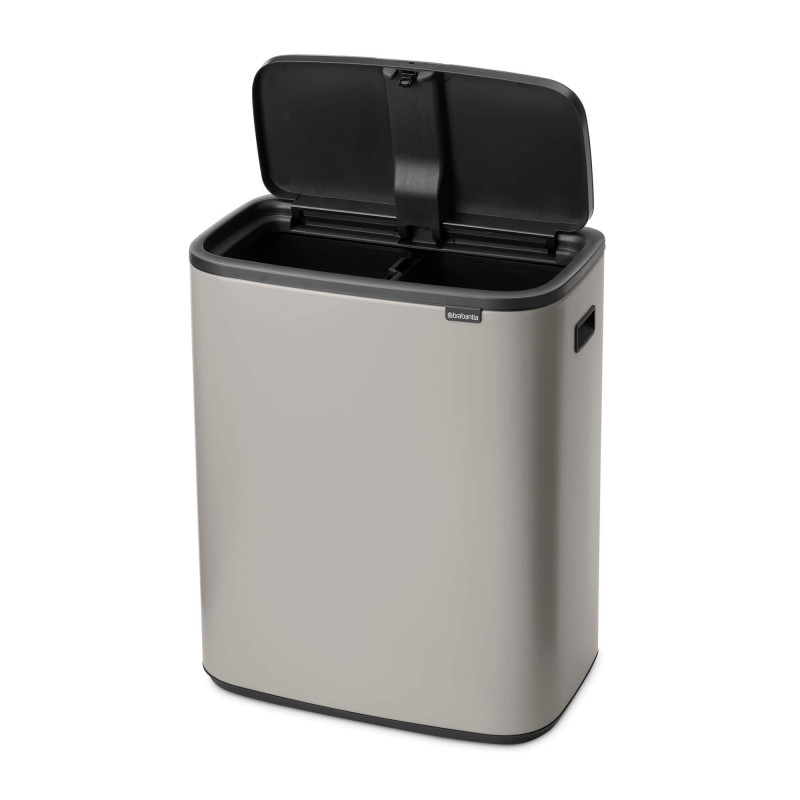 Кош за боклук Brabantia Bo Touch 1010456, 2x30 л, Плавно и безшумно отваряне, Голям отвор, Сив