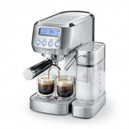 Еспресо машина Caso Gourmet Latte, 1350W, 20 bar, 1.3 л, ULKA, 6 програми, Предварително запарване, Портафилтър, ESE, Инокс