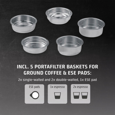 Еспресо машина Caso Gourmet Latte, 1350W, 20 bar, 1.3 л, ULKA, 6 програми, Предварително запарване, Портафилтър, ESE, Инокс