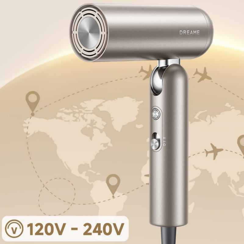 Сешоар Dreame Pocket AHD51-TG Pro, 1300W, 110 000 об/мин, 70 м/с, 2 скорости, 5 темп., NTC, Coanda, Сгъваем, Титаниево-златист