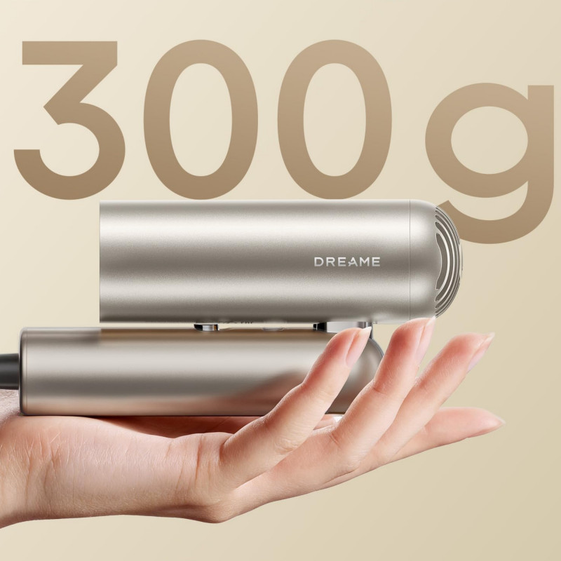 Сешоар Dreame Pocket AHD51-TG Pro, 1300W, 110 000 об/мин, 70 м/с, 2 скорости, 5 темп., NTC, Coanda, Сгъваем, Титаниево-златист