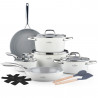 Комплект съдове за готвене Swiss Haus SH-CC4014CR, 14 ч, Sapphire-керамично, Индукция, Фурна до 220°C, Без PFAS, Кремав гланц