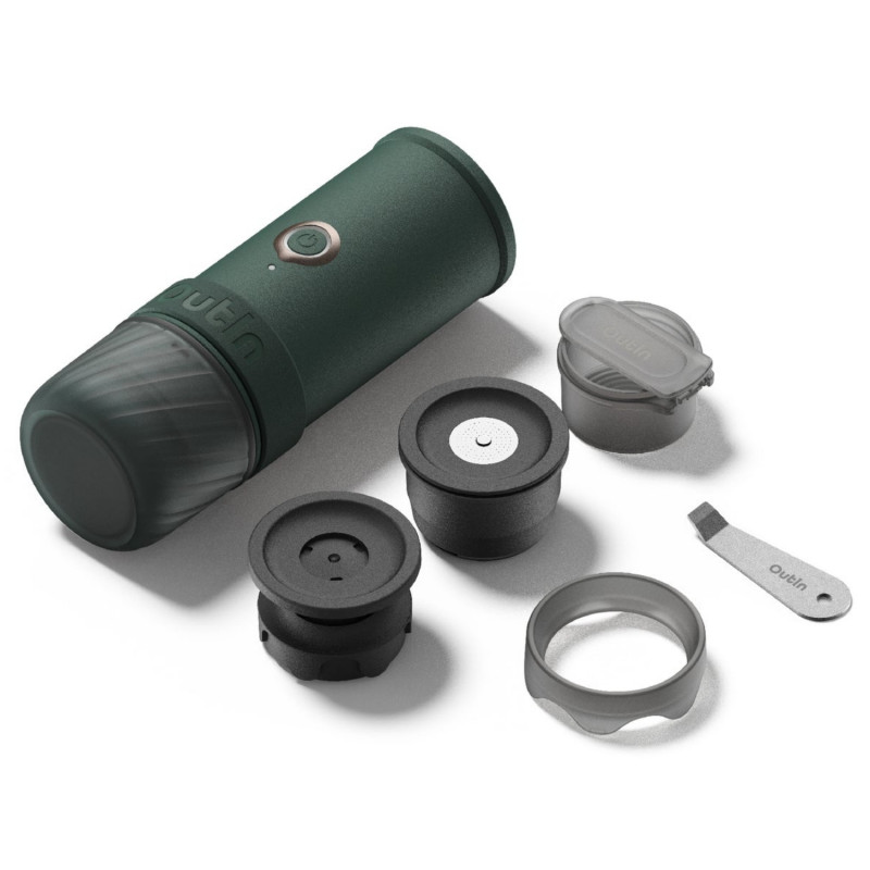 Преносима еспресо машина Outin Mino CG, 22 bar, 9000 mAh, 70 мл, Екстракция при 93.3°C, Мляно + капсули Nespresso, USB-C, Планинско зелен
