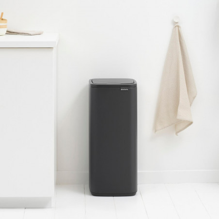Кош за боклук Brabantia Bo Touch 1010135, 30 л, Плавно и безшумно отваряне, Голям отвор, Минерално покритие, Тъмносив