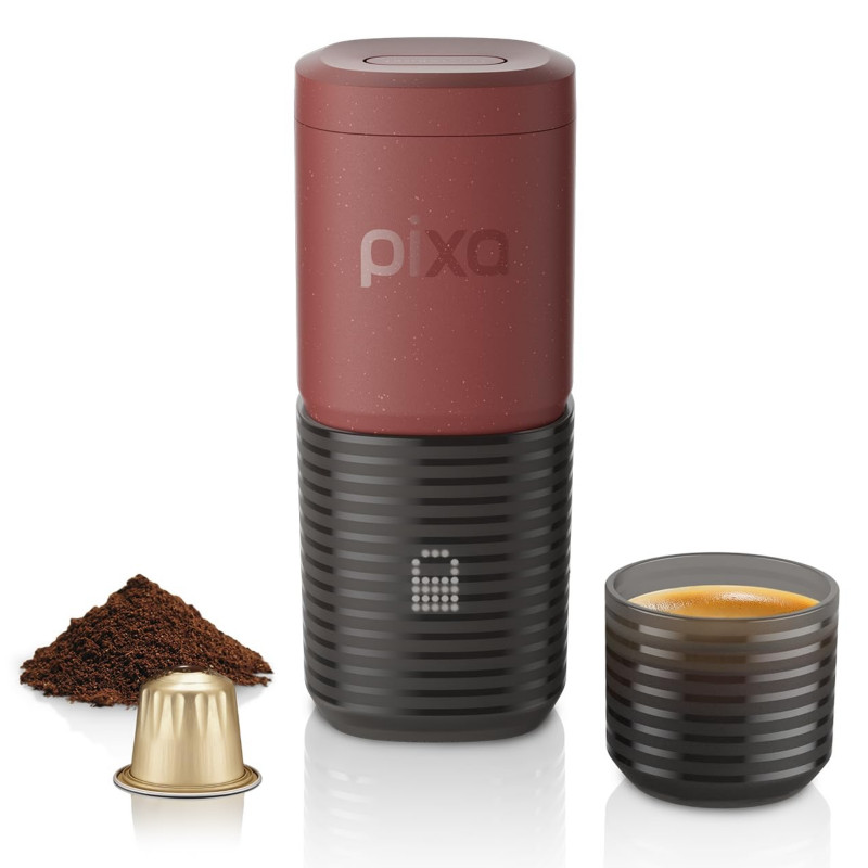 Преносима еспресо машина Wacaco Pixapresso, 20 bar, 9000 mAh, 120 мл, Мляно + капсули, LED тъч контрол, Червен