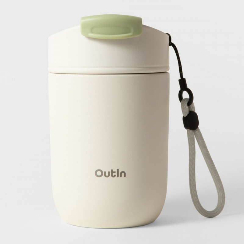 Термочаша Outin Travel Tumbler, 350 мл, Топло 6ч, Студено 12ч, Неръждаема стомана 316L, Двойни стени, Вакуумна изолация, Пясъчно бял