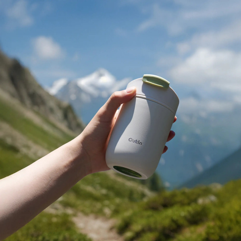 Термочаша Outin Travel Tumbler, 350 мл, Топло 6ч, Студено 12ч, Неръждаема стомана 316L, Двойни стени, Вакуумна изолация, Пясъчно бял