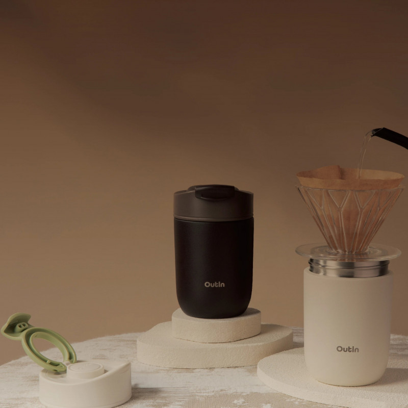 Термочаша Outin Travel Tumbler, 350 мл, Топло 6ч, Студено 12ч, Неръждаема стомана 316L, Двойни стени, Вакуумна изолация, Тера кафяв