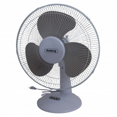 Настолен вентилатор Rosberg R51760B16, 40W, 40 см, 3 скорости, Оцилация, Регулируем наклон, Бял/сив