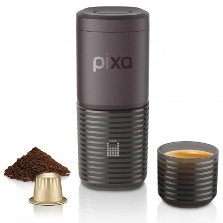 Преносима еспресо машина Wacaco Pixapresso, 20 bar, 9000 mAh, 120 мл, Мляно + капсули, LED тъч контрол, Тъмно бордо