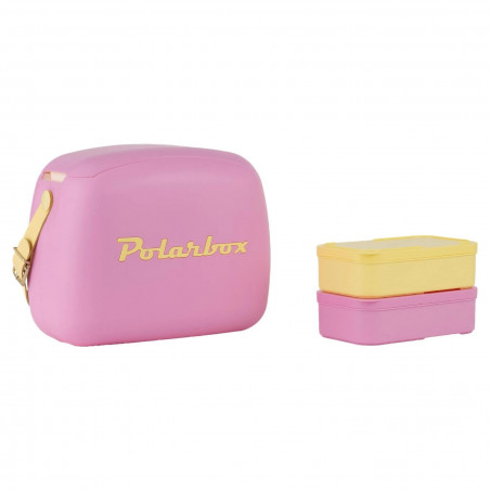Хладилна чанта Polarbox Pop, 6 литра, Включени 2 кутии за обяд, Запазва студено до 24 часа, Розов/Жълт