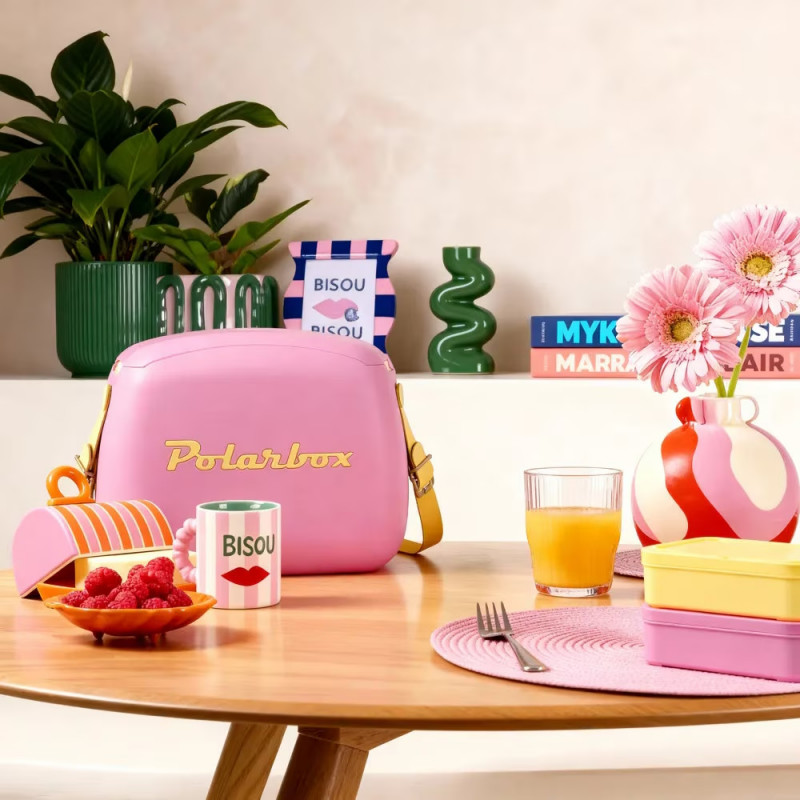 Хладилна чанта Polarbox Pop, 6 литра, Включени 2 кутии за обяд, Запазва студено до 24 часа, Розов/Жълт