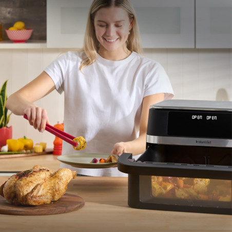 Двоен фритюрник с горещ въздух 8в1 Instant Pot Vortex VersaZone XL ClearCook 140-3025-01-EU, 2800W, 12 л, 205°C, EvenCrisp, Синхронизирано приключване на програмите, Сензорно управление, Черен/Инокс