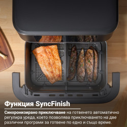 Двоен фритюрник с горещ въздух 8в1 Instant Pot Vortex VersaZone XL ClearCook 140-3025-01-EU, 2800W, 12 л, 205°C, EvenCrisp, Синхронизирано приключване на програмите, Сензорно управление, Черен/Инокс