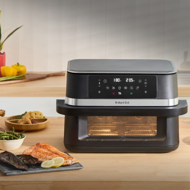 Двоен фритюрник с горещ въздух 8в1 Instant Pot Vortex VersaZone XL ClearCook 140-3025-01-EU, 2800W, 12 л, 205°C, EvenCrisp, Синхронизирано приключване на програмите, Сензорно управление, Черен/Инокс