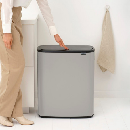 Кош за боклук Brabantia Bo Touch 1010456, 2x30 л, Плавно и безшумно отваряне, Голям отвор, Сив