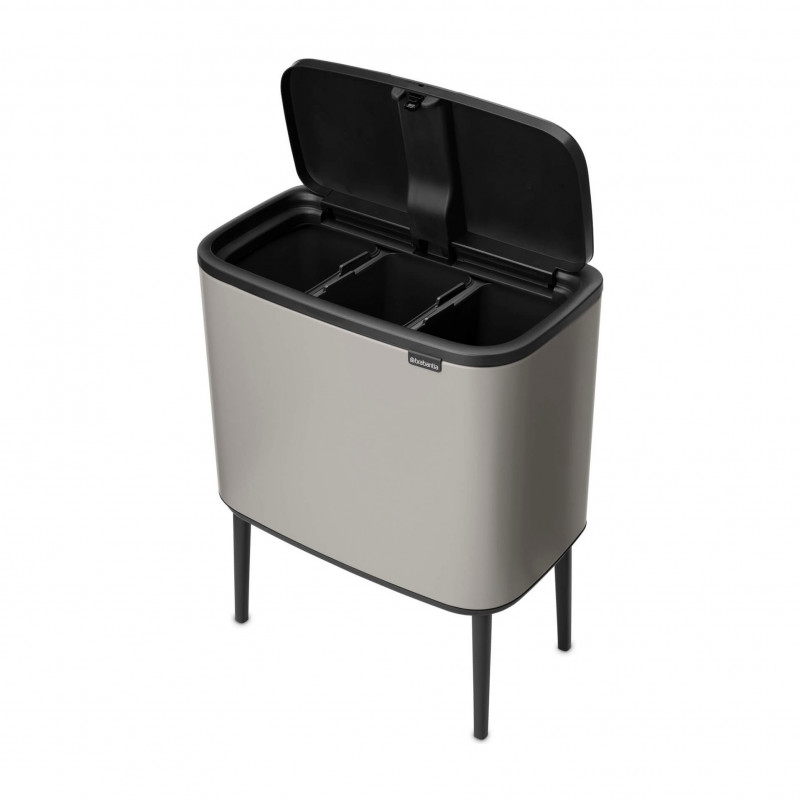 Кош за боклук Brabantia Bo Touch 1010454, 3x11 л, Плавно и безшумно отваряне, Голям отвор, Сив