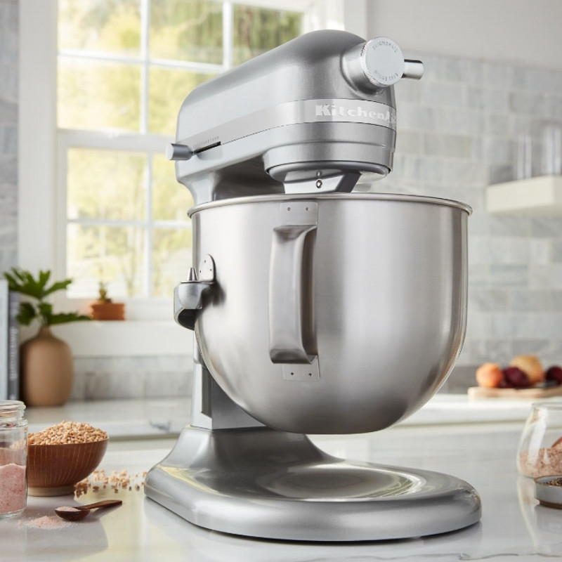 Планетарен миксер KitchenAid Artisan 5KSM70SHXEMS Medallion silver, 375 W, 6.6 л, 11 скорости, 67 точки на допир, Повдигане на купата, Специална скорост Fold, Flex Edge, Сив металик