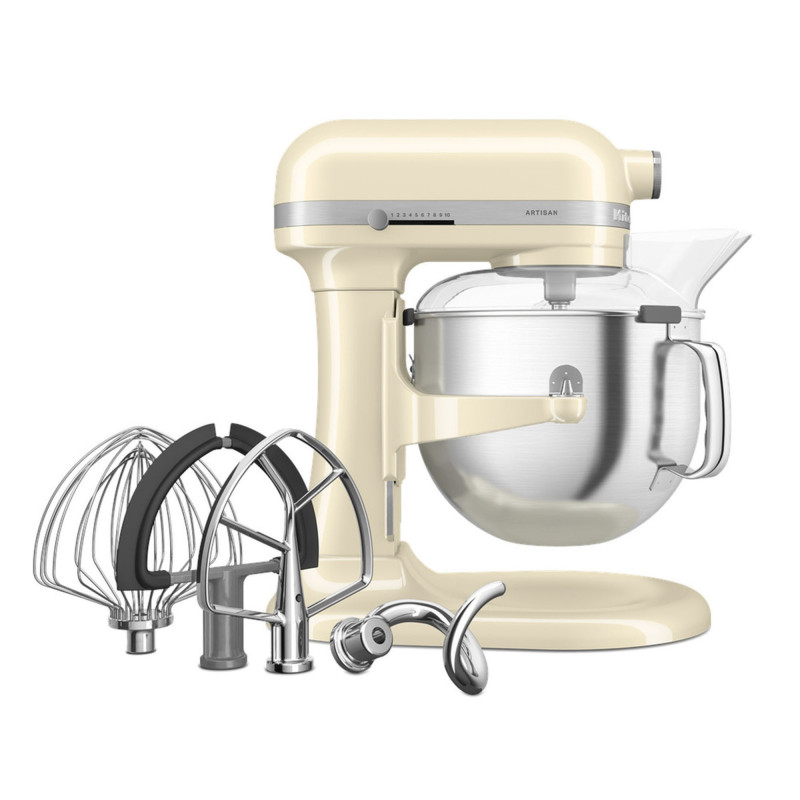 Планетарен миксер KitchenAid Artisan 5KSM70SHXEAC Almond cream, 375 W, 6.6 л, 11 скорости, 67 точки на допир, Повдигане на купата, Специална скорост Fold, Flex Edge, Крем
