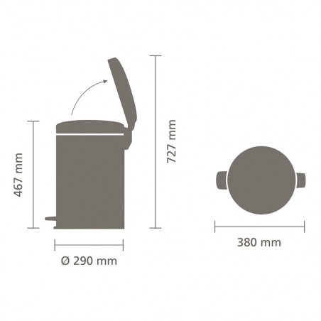 Кош за боклук с педал Brabantia NewIcon 1010441, 20 л, Плавно затваряне, Противоплъзгаща основа, Светлосив