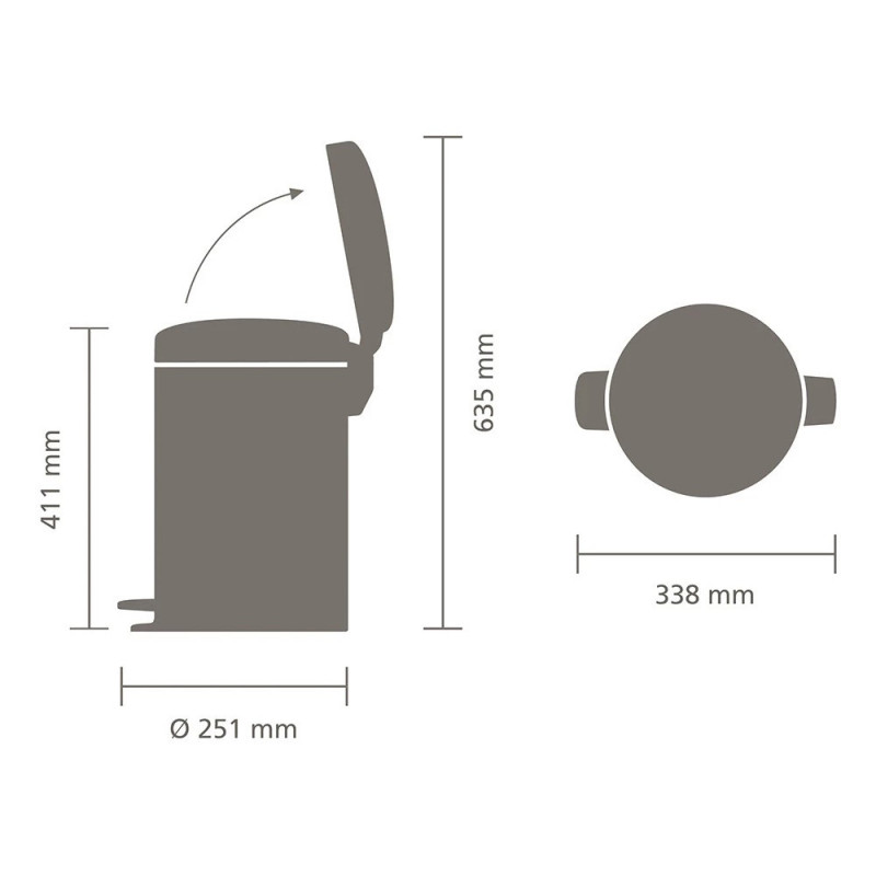 Кош за боклук с педал Brabantia NewIcon 1010440, 12 л, Плавно затваряне, Противоплъзгаща основа, Светлосив