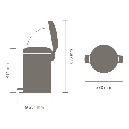 Кош за боклук с педал Brabantia NewIcon 1010440, 12 л, Плавно затваряне, Противоплъзгаща основа, Светлосив