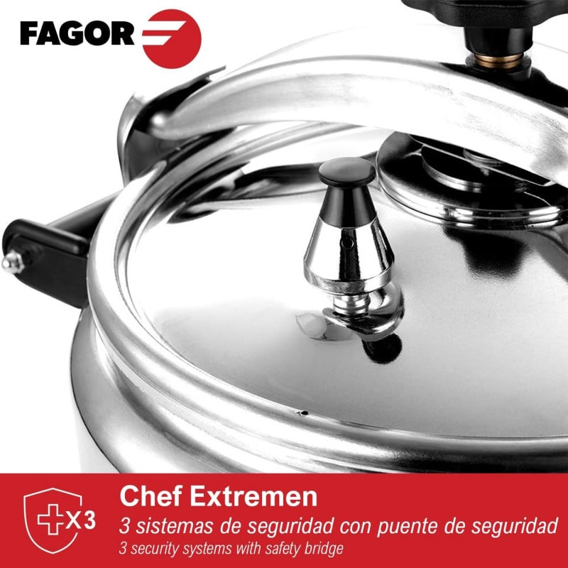 Втора ръка: Тенджера под налягане Fagor Chef Extremen 100602653, 15 л, 30 см, 50 kPa, 3 системи за безопасност, Алуминий, Сребрист