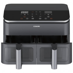 Втора ръка: Двоен фритюрник с горещ въздух Cosori Dual Basket CAF-R901-AEU, 1750 W, 8.5 л, 8 програми, Таймер, Touch screen, Черен