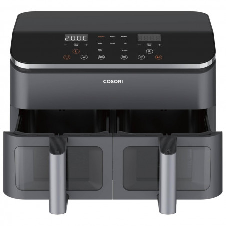 Втора ръка: Двоен фритюрник с горещ въздух Cosori Dual Basket CAF-R901-AEU, 1750 W, 8.5 л, 8 програми, Таймер, Touch screen, Черен
