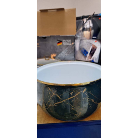 Втора ръка: Тенджера Goldmann GM 8017-22G, 5л, 22х14 см, Емайлирана, Индукция, Стъклен капак, Изумрудено зелено