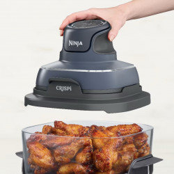 Втора ръка: Фритюрник с горещ въздух преносим 4в1 Ninja CRISPi FN101EUGY, 1700W, 3.8l, 6 порции, 2 стъклени контейнера, 4 програми, Без PFAS и BPA, Тъмносин