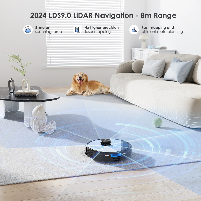 Втора ръка: Прахосмукачка робот със станция Lubluelu SL60 Plus, 42W, Моп, LiDAR, Автономия 120 минути, 2600 mAh, Черен