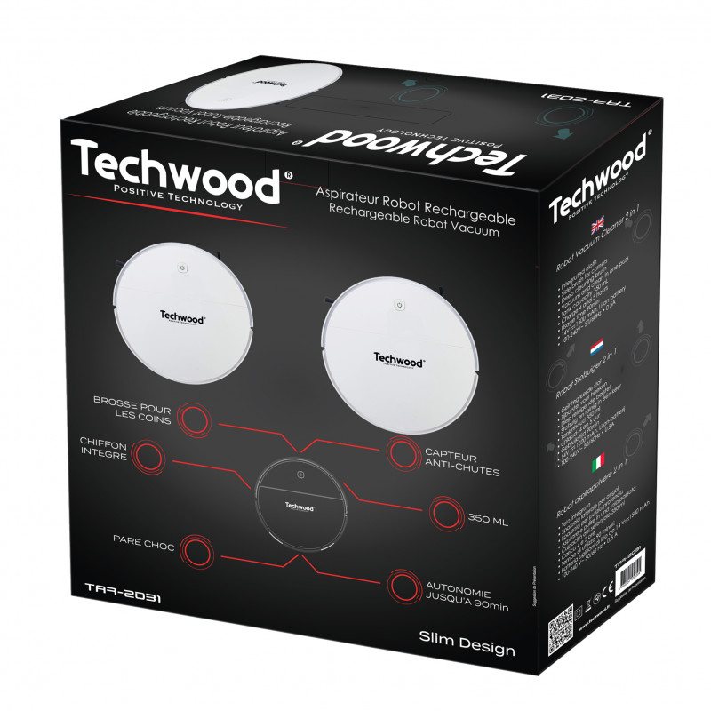Втора ръка: Прахосмукачка робот 2 в 1 Techwood TAR-2031, 450 Pa, 350 мл, Моп, Автономия 90 мин, Бял