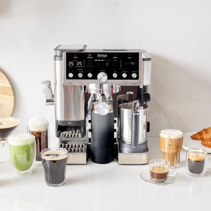 Втора ръка: Кафеавтомат 3в1 Ninja Luxe Café Pro ES701EU, 1650W, 15 bar, 250 г, 2 л, Barista Assist, 5 настройки пяна, 9 вида еспресо, Инокс