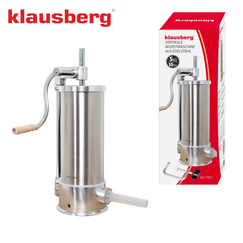 Втора ръка: Машина за пълнене на колбаси Klausberg KB 7927, 5 Кг, Ръчна, 14-35мм, 6 фунии, Инокс