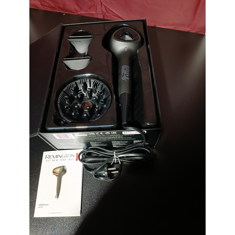 Втора ръка: Сешоар Remington AIR3D D7777, 1800W, Йонизация, DC мотор, 3D поток на въздуха, Кафяв
