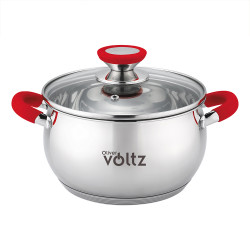 Втора ръка: Тенджера Oliver Voltz OV51210N18, 18см, 2.5 л, Индукция, Силиконови дръжки, Инокс/червен
