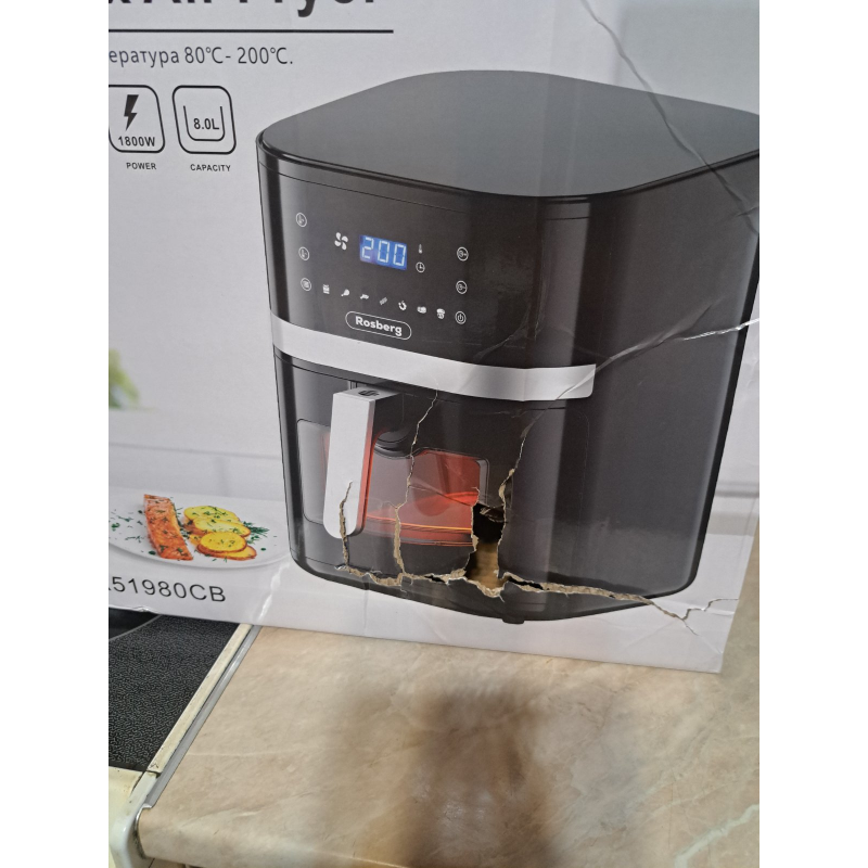 Втора ръка: Фритюрник с горещ въздух AirFryer Rosberg R51980CB, 1800W, 8 л, 7 програми, Таймер, Черен