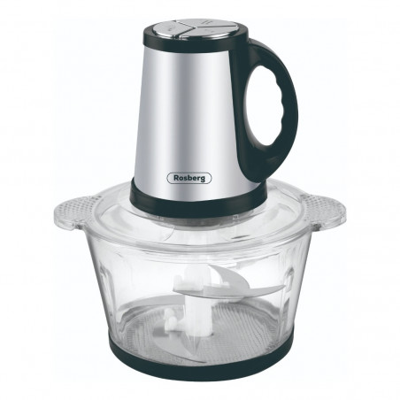 Втора ръка: Кухненски чопър Rosberg R51111F, 400W, 2L, Бъркалка за яйца, Стъклена кана, 4 ножа,  3 скорости, Инокс/черен