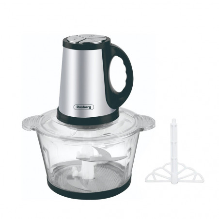 Втора ръка: Кухненски чопър Rosberg R51111F, 400W, 2L, Бъркалка за яйца, Стъклена кана, 4 ножа,  3 скорости, Инокс/черен