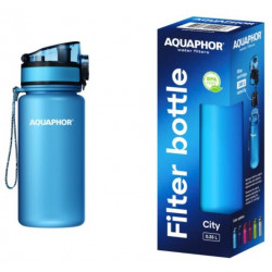 Филтрираща бутилка за вода Aquaphor City 160026, 350 мл, Тритан, Активен въглен, Aqualen, Заключващ се капак, Син