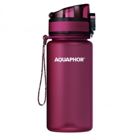 Филтрираща бутилка за вода Aquaphor City 160028, 350 мл, Тритан, Активен въглен, Aqualen, Заключващ се капак, Вишнев