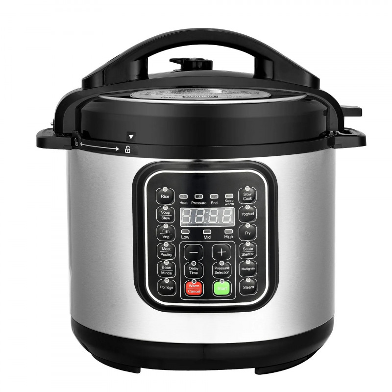 Мултикукър Elite EPC-61280, 1000W, 6 л, 11 програми, Таймер, LED дисплей, Инокс/Черен