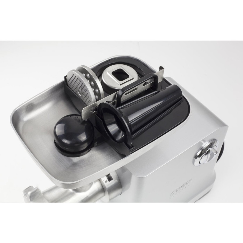 Месомелачка Caso FW 2000, 2000 W, 2 скорости, Обратен ход, 2.5 кг/мин, Аксесоари, Неръждаема стомана, Бял