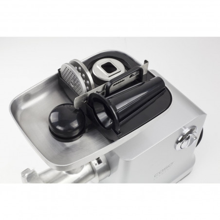 Месомелачка Caso FW 2000, 2000 W, 2 скорости, Обратен ход, 2.5 кг/мин, Аксесоари, Неръждаема стомана, Бял