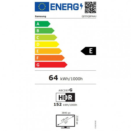 Телевизор Samsung QE55Q8FAAUXXH, 55'', 138 см, 3840x2160 UHD 4K, QLED, Клас E, Smart TV, HDR10+, Samsung Vision AI, eARC, Черен